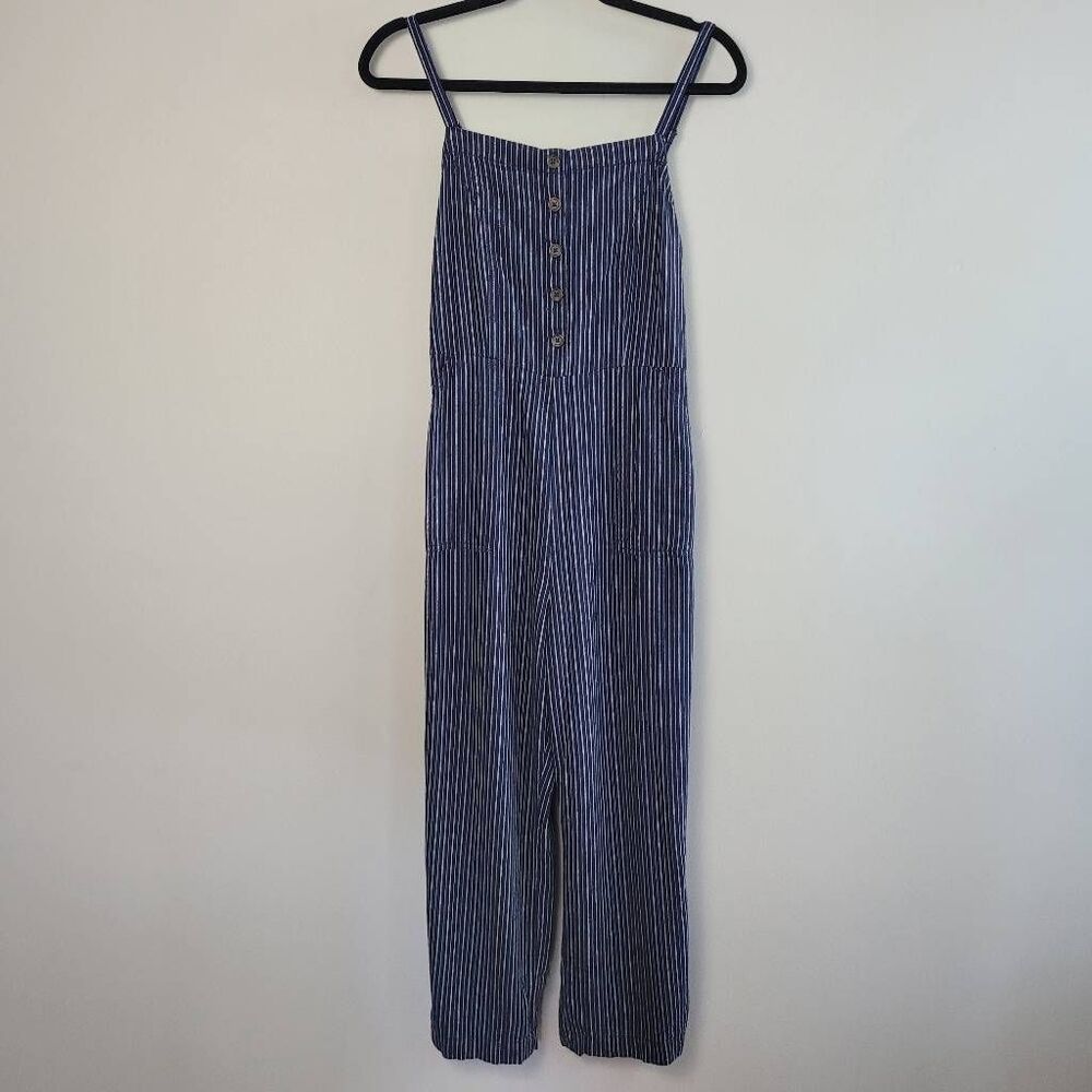 Old Navy small linen blend chambray striped pantsuit jumpsuit casual preppy coun
